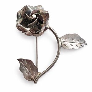 12g Taxco Mexico Vintage Sterling Silver 925 Rose Brooch Pin